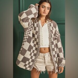 Bibi Oversized Checkered Cardigan